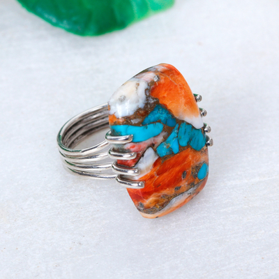 Sterling silver cocktail ring, 'Vibrant Charm' - Sterling Silver and Reconstituted Turquoise Cocktail Ring