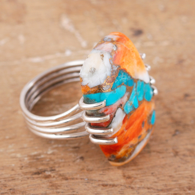 Sterling silver cocktail ring, 'Vibrant Charm' - Sterling Silver and Reconstituted Turquoise Cocktail Ring