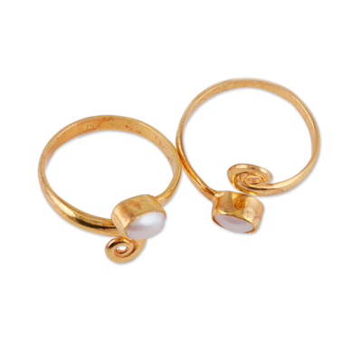 Gold-plated cultured pearl wrap toe rings, 'Paradise Flair' (pair) - 22k Gold-Plated Spiral Toe Rings with Cream Pearls (Pair)