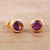 Gold-plated amethyst stud earrings, 'Golden Wise World' - 22k Gold-Plated Round Stud Earrings with Amethyst Gems (image 2b) thumbail