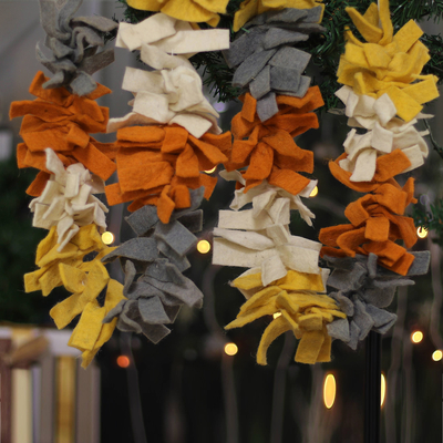 Wool felt garland, 'Autumn Celebrations' - Handcrafted Warm-Toned Wool Felt Garland with Cotton Loops