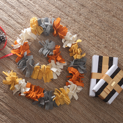 Wool felt garland, 'Autumn Celebrations' - Handcrafted Warm-Toned Wool Felt Garland with Cotton Loops