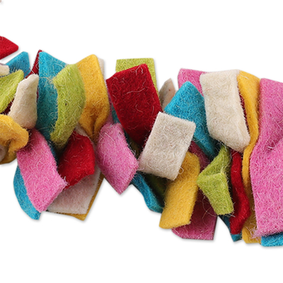 Wool felt garland, 'Vivacious Celebrations' - Handcrafted Colorful Wool Felt Garland with Cotton Loops