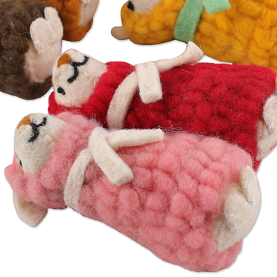 Adornos de lana, (juego de 6) - Conjunto de 6 adornos de oveja de lana bordados hechos a mano