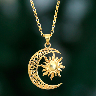 Yellow Gold Islamic Crescent Moon Pendant Necklace