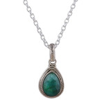 Emerald pendant necklace, 'Halo Effect in Green' - Sterling Silver Pendant Necklace with 3-Carat Emerald Gem