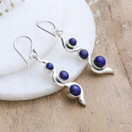 Lapis lazuli dangle earrings, 'Swirling Intellect' - Modern Sterling Silver Lapis Lazuli Dangle Earrings