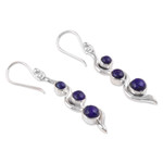 Lapis lazuli dangle earrings, 'Swirling Intellect' - Modern Sterling Silver Lapis Lazuli Dangle Earrings