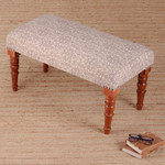 Cotton ottoman, 'Taupe Spring' - Floral Light Taupe and Alabaster Cotton Ottoman from India