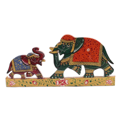 Wood magnet, 'Elephant Glory' - Hand-Carved & Painted Kadam Wood Elephant Magnet from India