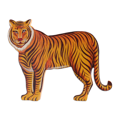 Wood magnet, 'Royal Bengal Tiger' - Hand-Painted Bengal Tiger Kadam Wood Magnet from India