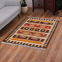 Wool area rug, 'Splendor Memoirs' (4x6) - Handloomed Traditional Warm-Toned Wool Area Rug (4x6)