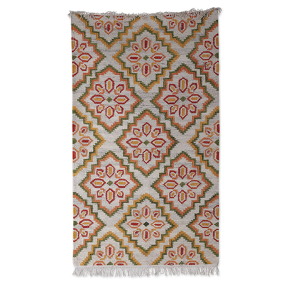 Wool area rug, 'Floral Boom' (3x5) - Traditional Floral Handloomed Wool Area Rug from India (3x5)