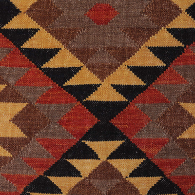 Wollteppich, (3x5) - Handgefertigter Wollteppich mit Rautenmuster in warmen Farbtönen (3x5)
