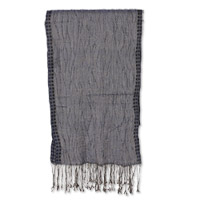 Bufanda de mezcla de lana, 'Blue Ripples' - Bufanda tejida con flecos de mezcla de lana en azul con textura ondulada