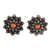 Carnelian button earrings, 'Fiery Blossoms' - Sterling Silver Floral Button Earrings with Carnelian Stones
