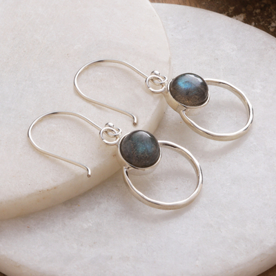 Labradorite dangle earrings, 'Evening Blaze' - Polished 925 Silver Dangle Earrings with Labradorite Stones