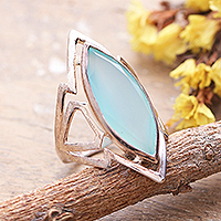 Chalcedony cocktail ring, 'Aqua Passion' - Sterling Silver Cocktail Ring with Chalcedony Stone in Aqua