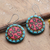 Ceramic dangle earrings, 'Circle of Paisley' - Paisley-Themed Hand-Painted Red Ceramic Dangle Earrings