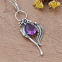 Amethyst pendant necklace, 'Violet Romance'