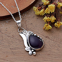 Amethyst pendant necklace, 'Grand Purple' - Classic Polished Sterling Silver Amethyst Pendant Necklace