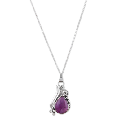 Halskette mit Amethyst-Anhänger, „Grand Purple“ – klassische Halskette mit Amethyst-Anhänger aus poliertem Sterlingsilber