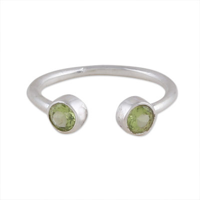 Peridot wrap ring, 'Trendy Gleam' - Polished Sterling Silver Wrap Ring with 2 Peridot Stones