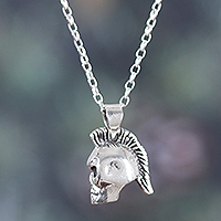 Collar colgante de plata de ley para hombre, 'Mohawk Skull' - Collar colgante con temática de calavera Mohawk de plata de ley para hombre