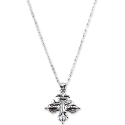 Men's sterling silver pendant necklace, 'Stylish Fleur de Lis' - Fleur de Lis Themed Men's Sterling Silver Pendant Necklace