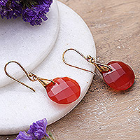 Gold-plated sterling silver and carnelian dangle earrings, 'Courageous Victory' - High-Polished 22k Gold-Plated Carnelian Dangle Earrings
