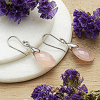 Chalcedony dangle earrings, 'Sparkles of Pink' - High-Polished Sterling Silver and Chalcedony Dangle Earrings