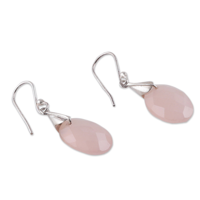 Chalcedony dangle earrings, 'Sparkles of Pink' - High-Polished Sterling Silver and Chalcedony Dangle Earrings