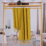Wool shawl, 'Winter Warmth in Mustard' - Fringed Yellow Wool Shawl with Handwoven Geometric Motifs