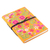 Diario bordado de rayón - Diario floral bordado en rayón rosa y azafrán de la India