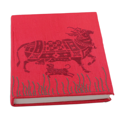 Diario bordado de rayón - Diario tradicional Nandi bordado en rayón rosa de la India