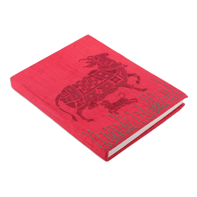 Diario bordado de rayón - Diario tradicional Nandi bordado en rayón rosa de la India