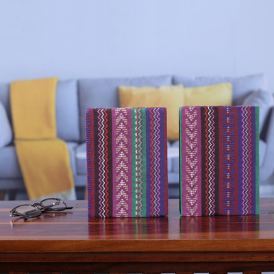 Cotton jacquard journals, 'Love of Writing' (pair) - Pair of Cotton Jacquard Journals Made with Recycled Paper