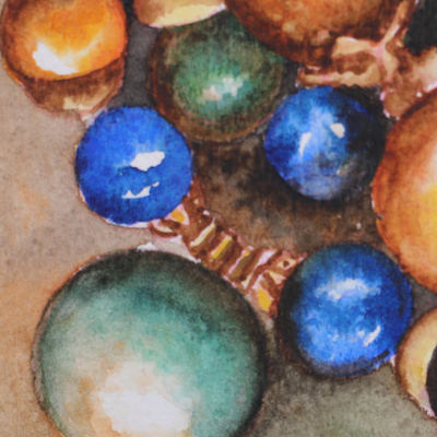'Crystal Charms' - Signed Stretched Impressionist Watercolor Painting of Gems