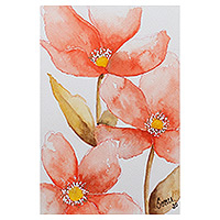 'poppy magic' - pintura de acuarela impresionista floral estirada firmada