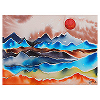 'Sunset by the Sea' - Signed Stretched Expressionist Watercolor Landscape Painting