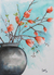 'Orange Blossoms' - Pintura de acuarela impresionista azul con temática de la naturaleza