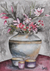 'Ceramics' - Pintura de acuarela impresionista estirada firmada de jarrón