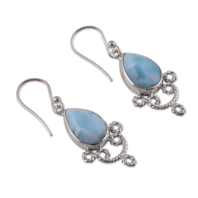 Larimar dangle earrings, 'Heavenly Princess' - Sterling Silver Dangle Earrings with Larimar Stones