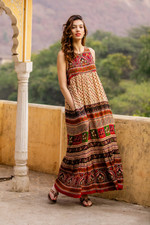 Viscose a-line dress, 'Boho Days' - Classic Beige and Burgundy Viscose Maxi A-Line Dress