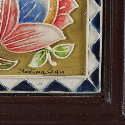 Arte de pared de mármol en relieve. - Arte de pared en relieve de mármol con motivos florales y de pájaros arbóreos.