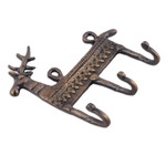 Brass key rack, 'Palatial Reindeer' - Reindeer-Shaped Copper-Plated Brass Key Rack from India