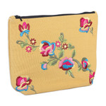 Embroidered cotton cosmetic bag, 'Mimosa Spring' - Rayon-Embroidered Floral Mimosa Yellow Cotton Cosmetic Bag
