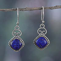 Lapis lazuli dangle earrings, 'Classic Intellect' - Classic Sterling Silver and Lapis Lazuli Dangle Earrings