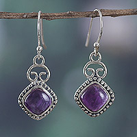 Amethyst dangle earrings, 'Classic Wisdom' - Classic Sterling Silver and Amethyst Dangle Earrings