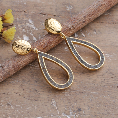 Gold-plated labradorite dangle earrings, 'Evening Flair' - Textured Gold-Plated Dangle Earrings with Labradorite Chips